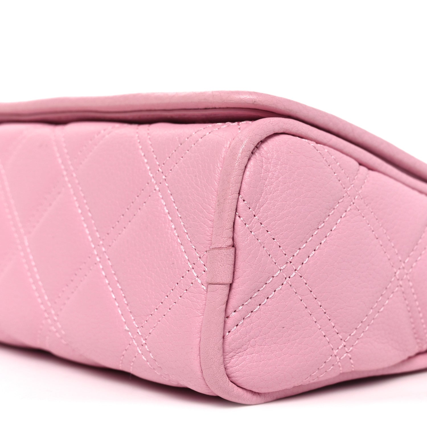 Grained Calfskin Quilted Double Stitched Small The Status Shoulder Bag Pink