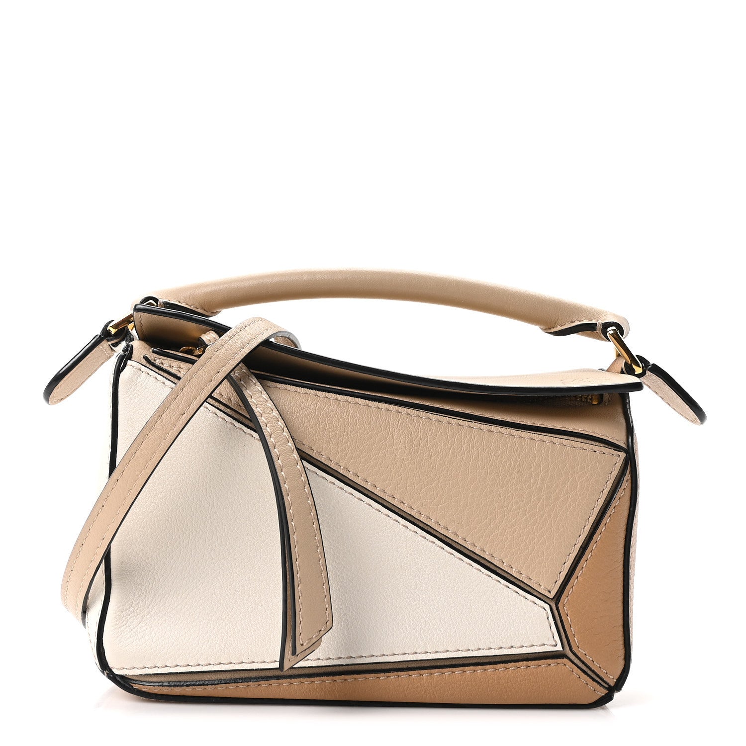 Calfskin Mini Woven Puzzle Bag Beige White