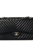 Lambskin Chevron Quilted Jumbo Double Flap Black