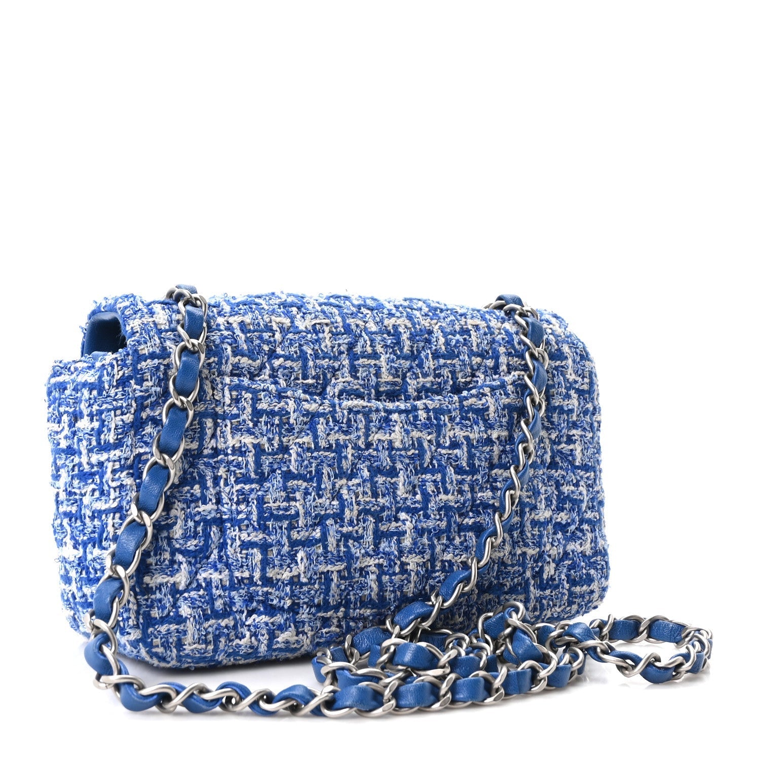 Tweed Quilted Mini Rectangular Flap Blue White