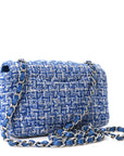 Tweed Quilted Mini Rectangular Flap Blue White