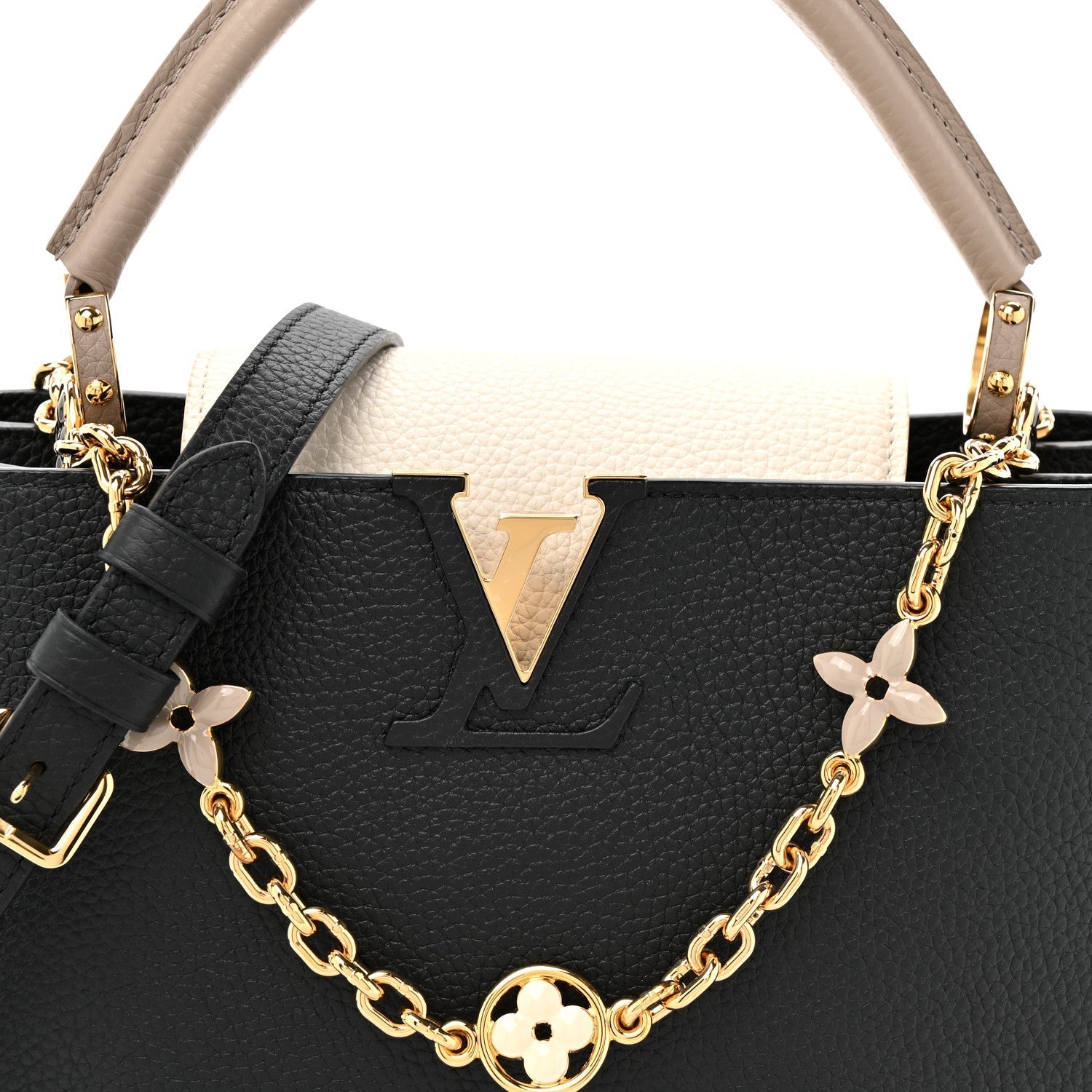 Taurillon Flower Chain Capucines MM  Black Galet Gray Pearly Cream