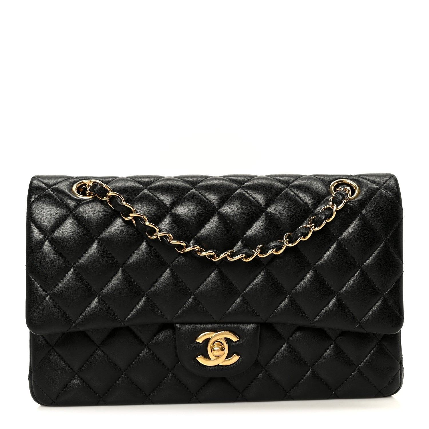 Lambskin Quilted Medium Double Flap Black