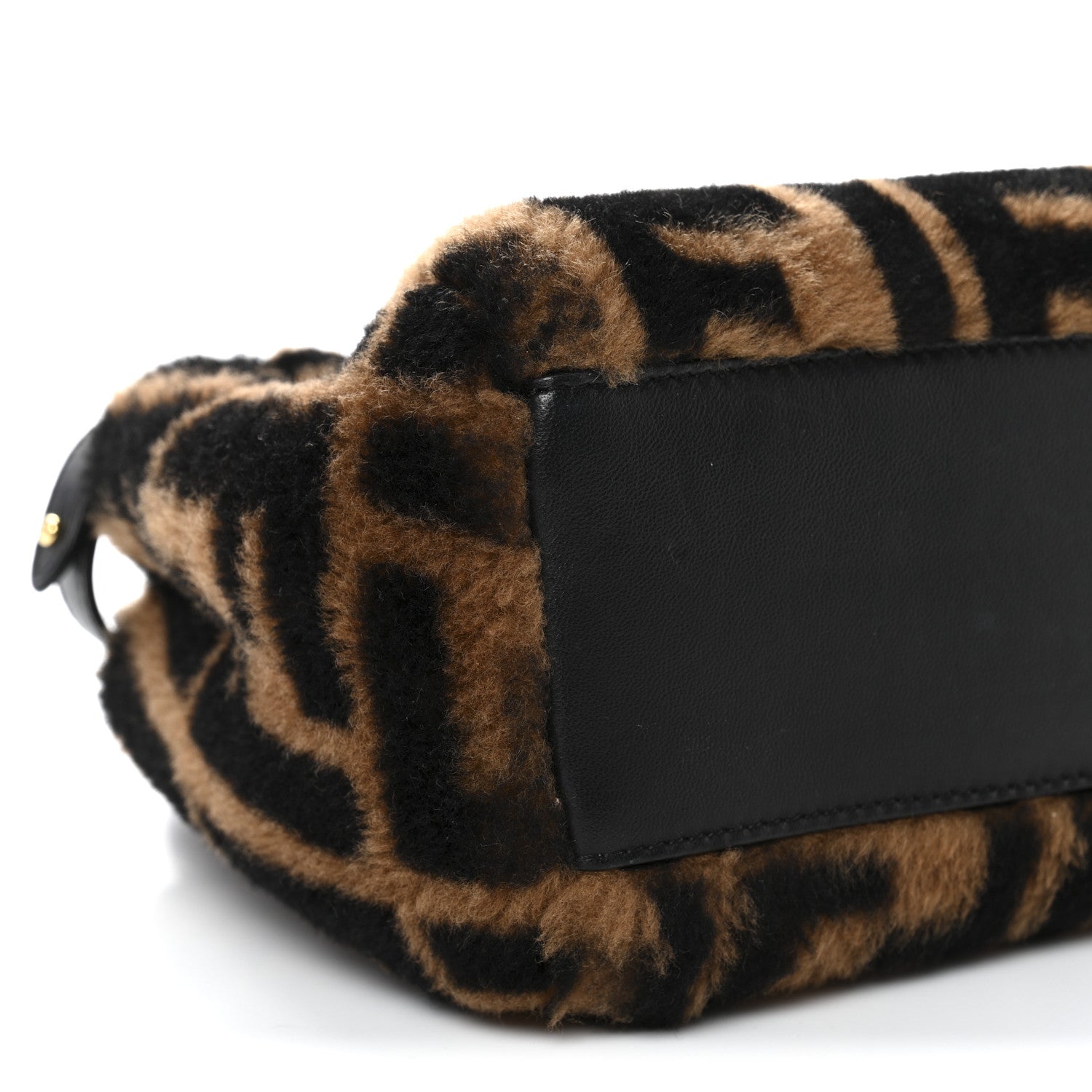 Shearling Nappa Macro FF 1974 Mini Peekaboo Iconic Satchel Tobacco Black