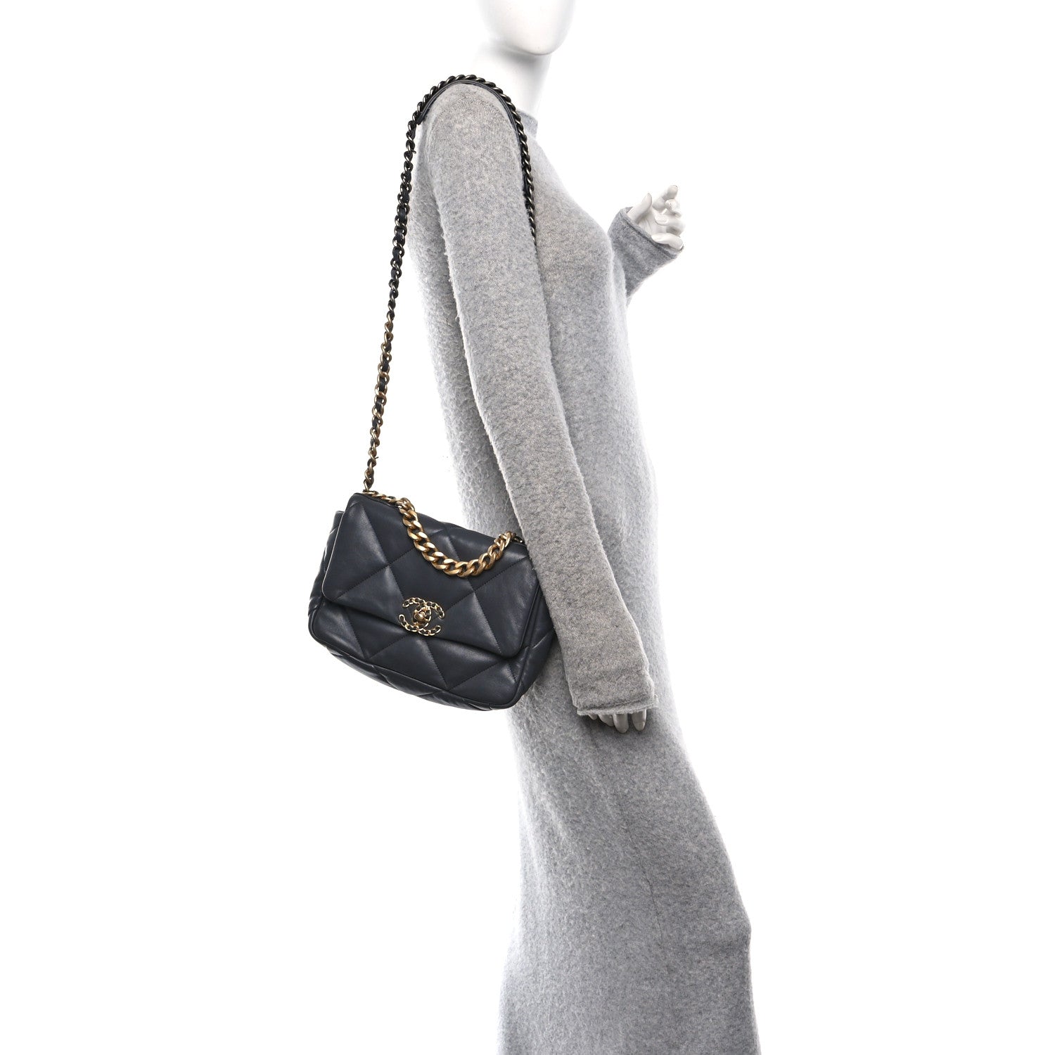 Lambskin Quilted Medium CHNL 19 Flap Dark Grey
