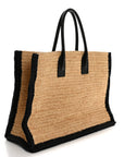 Raffia Calfskin Rive Gauche Tote Naturale Black