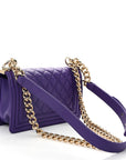Calfskin Quilted Small Boy Flap Purple