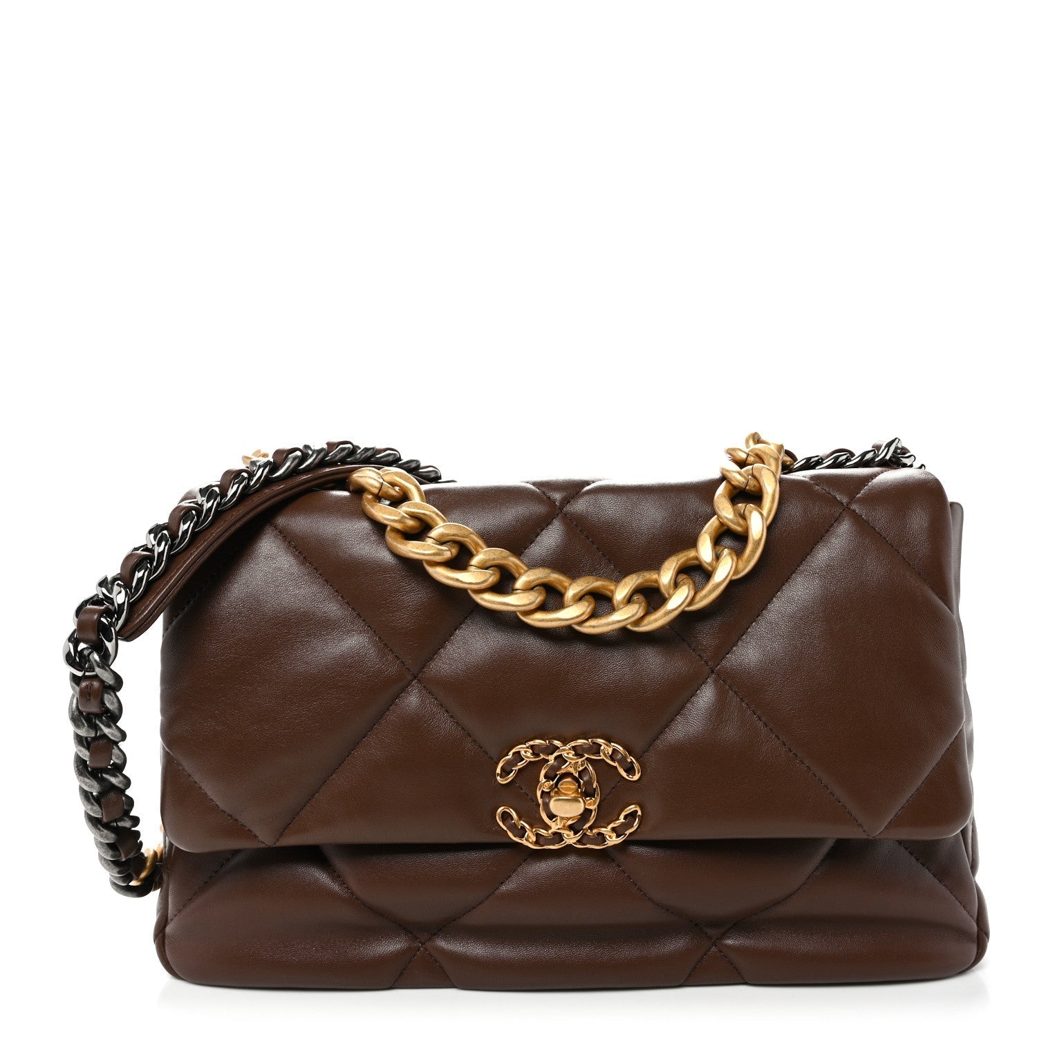 Lambskin Quilted Large CHNL 19 Flap Dark Brown
