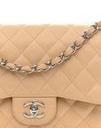 Caviar Quilted Jumbo Double Flap Light Beige