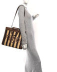 Paglia Pequin Vitello King Woven Medium FNDI Sunshine Shopper Tote Naturale Gianduia