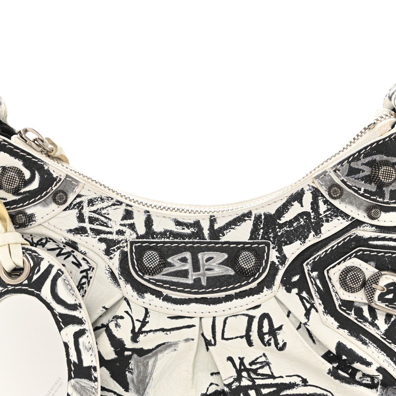 Agneau Arena Graffiti Le Cagole Shoulder Bag XS White Black