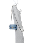 Washed Denim Quilted Mini Rectangular Flap Blue