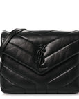 Calfskin Y Quilted Monogram Monochrome Toy Loulou Crossbody Bag Black