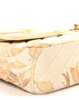 Denim Floral Printed Medium Double Flap Beige