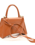 Shiny Box Calfskin Small Hourglass Top Handle Bag Camel