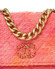 Wool Tweed Lambskin Quilted CHNL 19 Wallet On Chain WOC Coral Pink