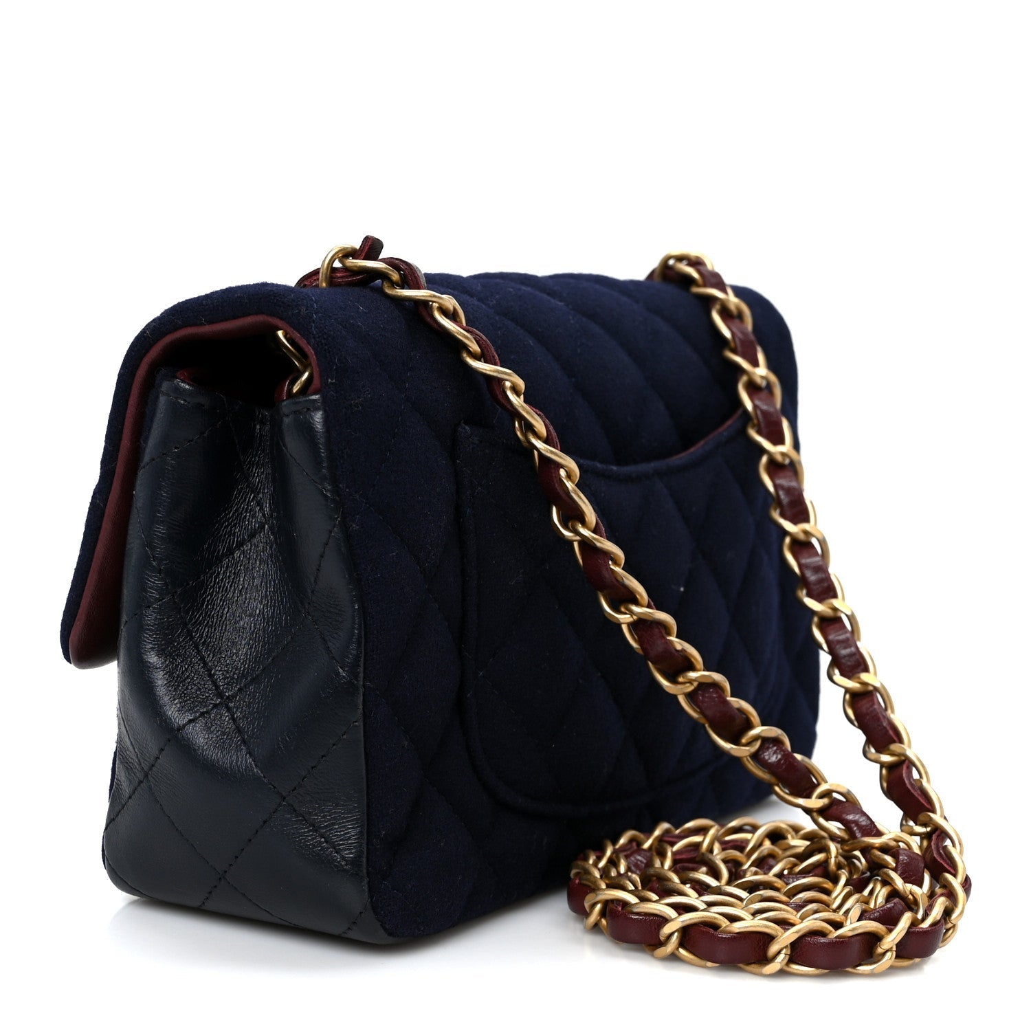 Felt Quilted Paris-Hamburg Charms Mini Rectangular Flap Black Dark Navy