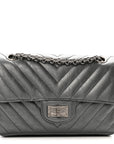 Metallic Aged Calfskin Chevron Quilted 2.55 Reissue Mini Flap Grey