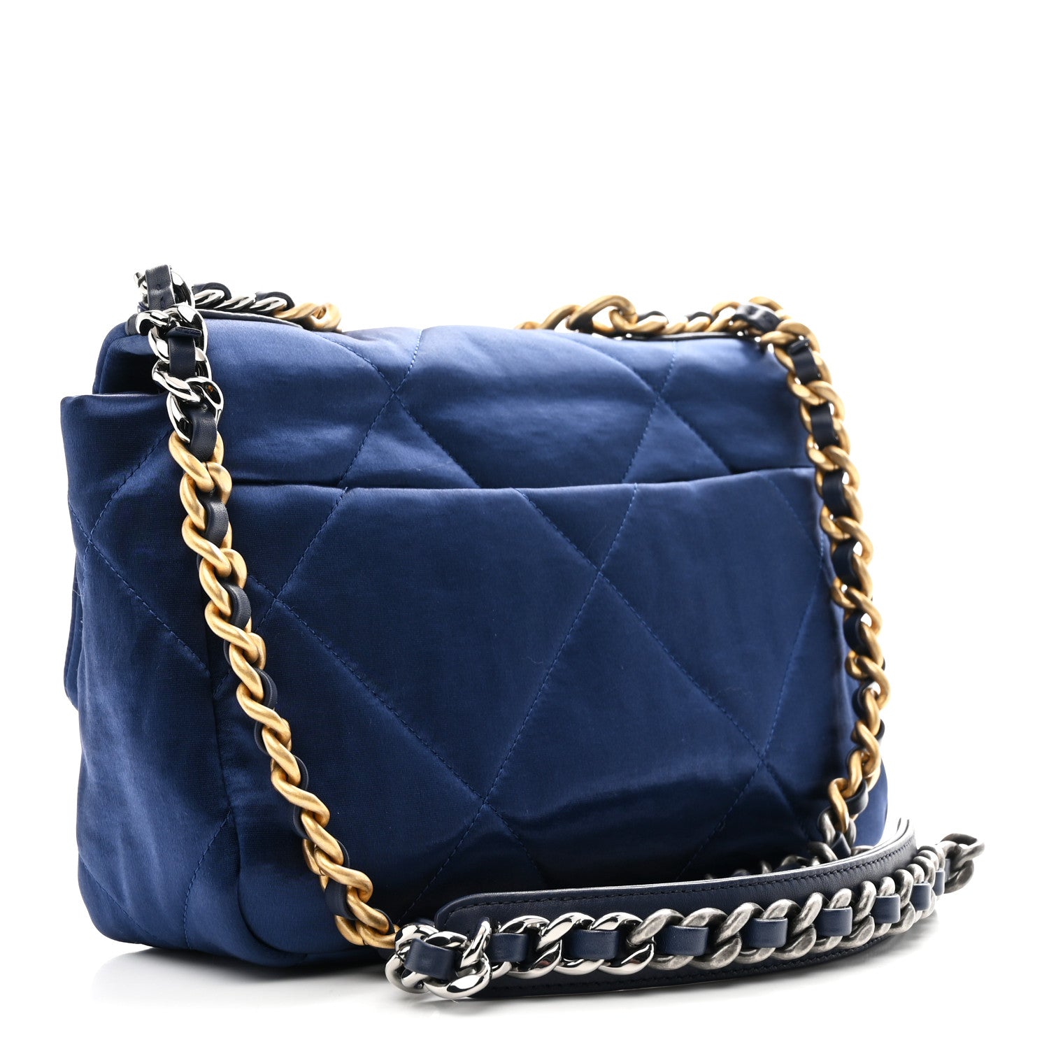 Satin Quilted Medium CHNL 19 Flap Blue