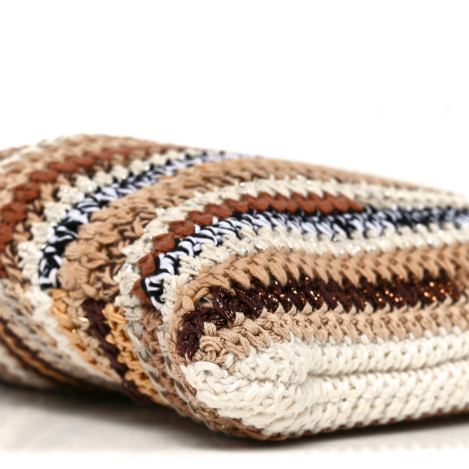 Cotton Crochet Stripe Vertical Tote Bag Naturale