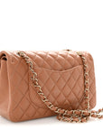 Lambskin Quilted Medium Double Flap Brown