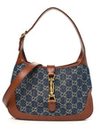 New Denim GG Monogram Calfskin Small Jackie 1961 Hobo Blue Tea Cuir