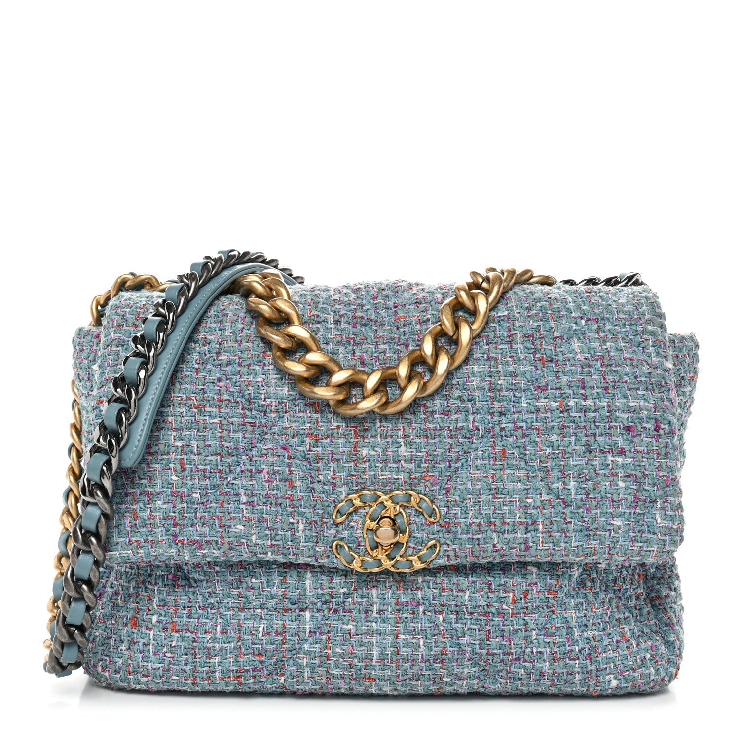 Tweed Quilted Large CHNL 19 Flap Blue Multicolor