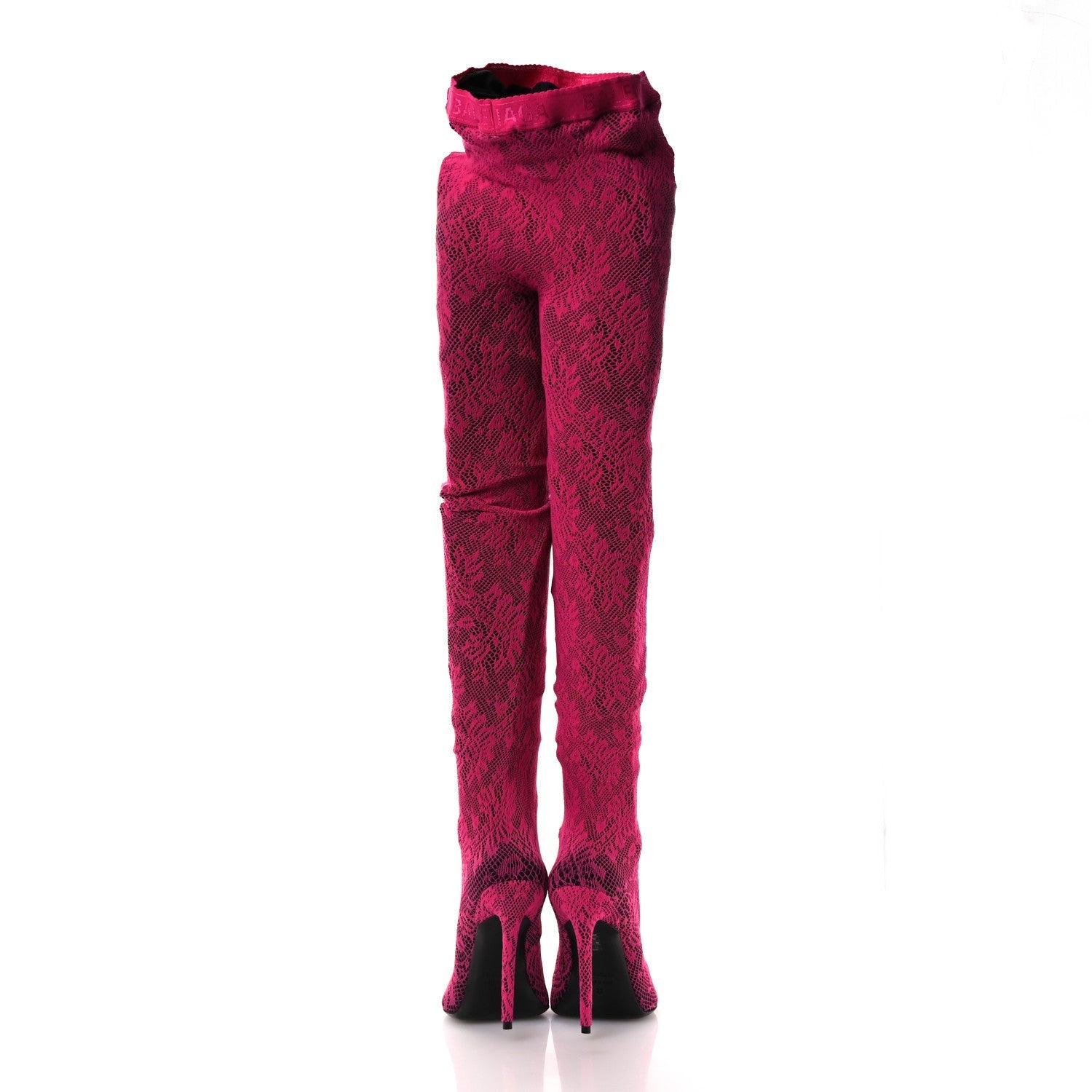 Lace Jersey Pantaleggings Pointed Toe Knife Thigh High Boots 39 Black Pink