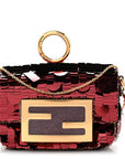 Sequin Paillettes Shiny Nappa Sex and the City Nano Maxi Buckle Baguette Charm Granata
