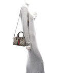 GG Supreme Monogram Textured Dollar Calfskin Web Mini Ophidia Top Handle Bowler Bag Beige Ebony New Acero