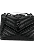 Calfskin Y Quilted Monogram Monochrome Small Loulou Chain Satchel Black
