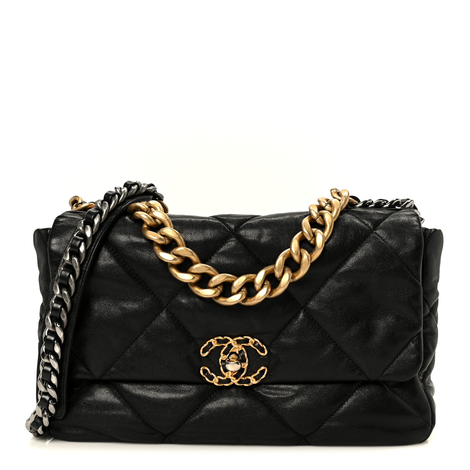 Goatskin Quilted Large CHNL 19 Flap Black