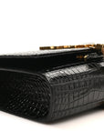 Calfskin Crocodile Embossed Small Classic Monogram Kate Tassel Satchel Black