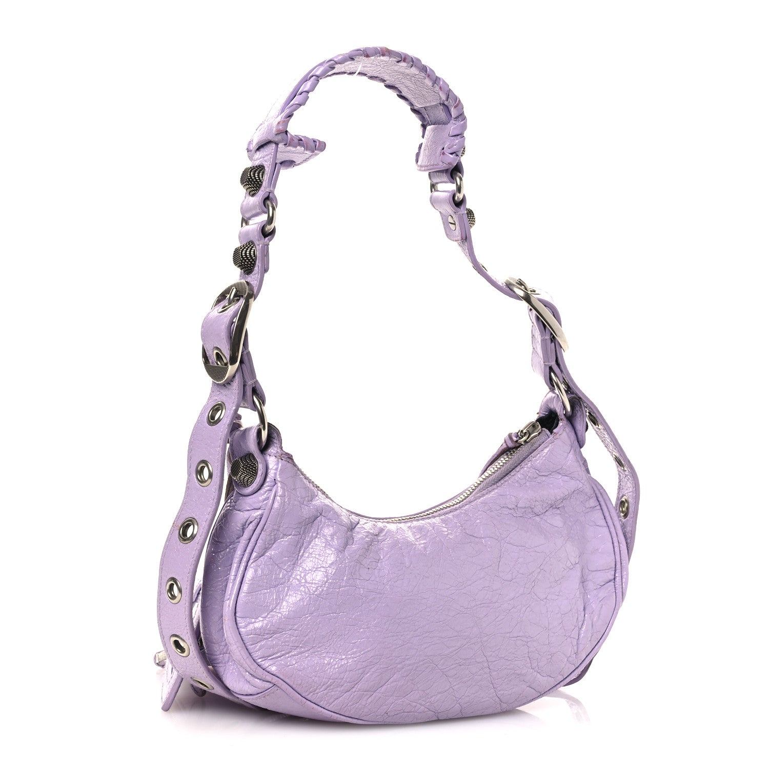 Extra Supple Calfskin Crocodile Embossed Le Cagole Shoulder Bag XS Lilac