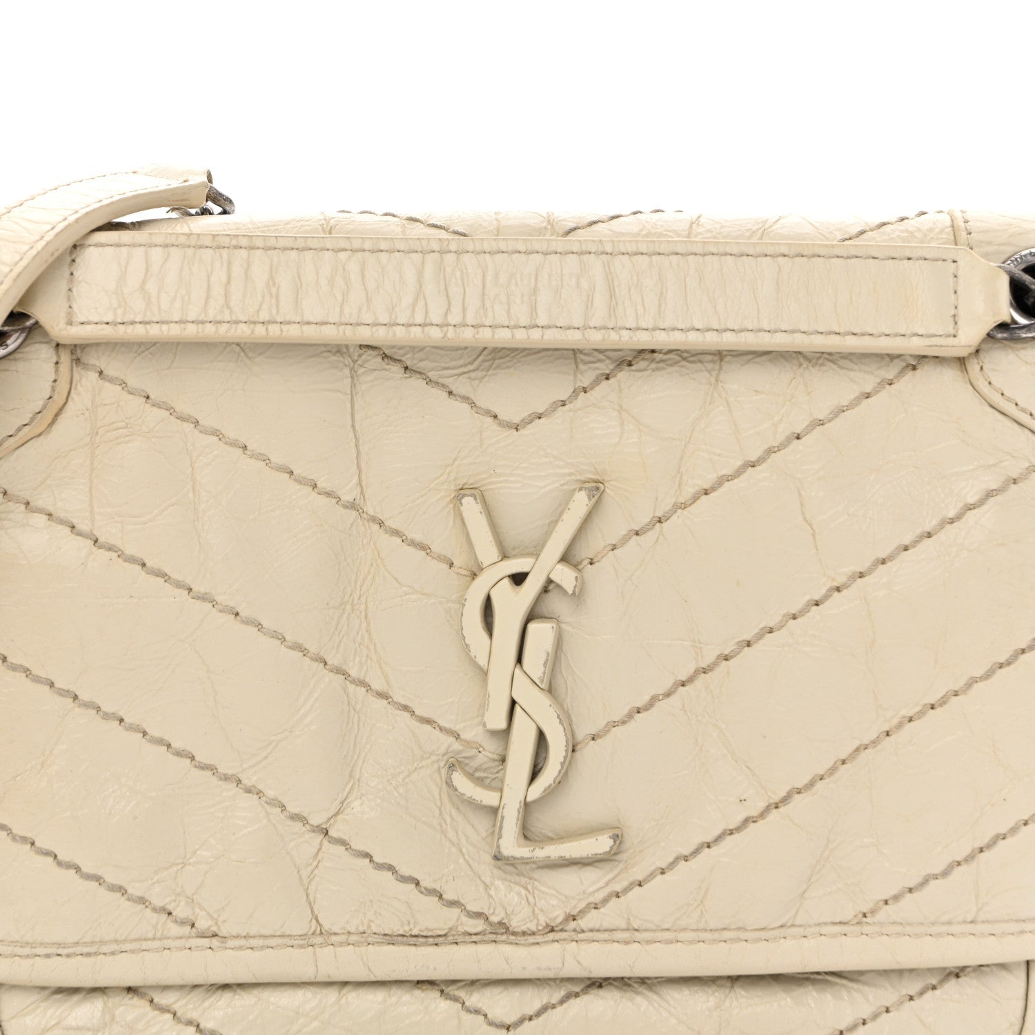Crinkled Calfskin Matelasse Monogram Baby Niki Chain Satchel White