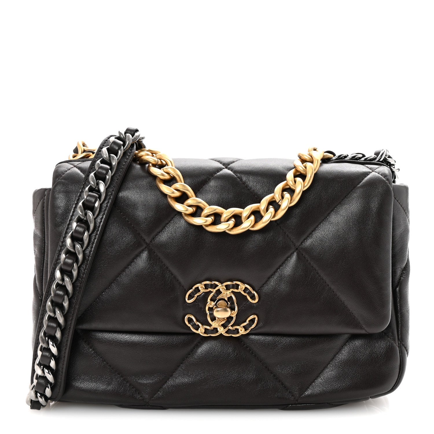 Lambskin Quilted Medium CHNL 19 Flap Dark Brown