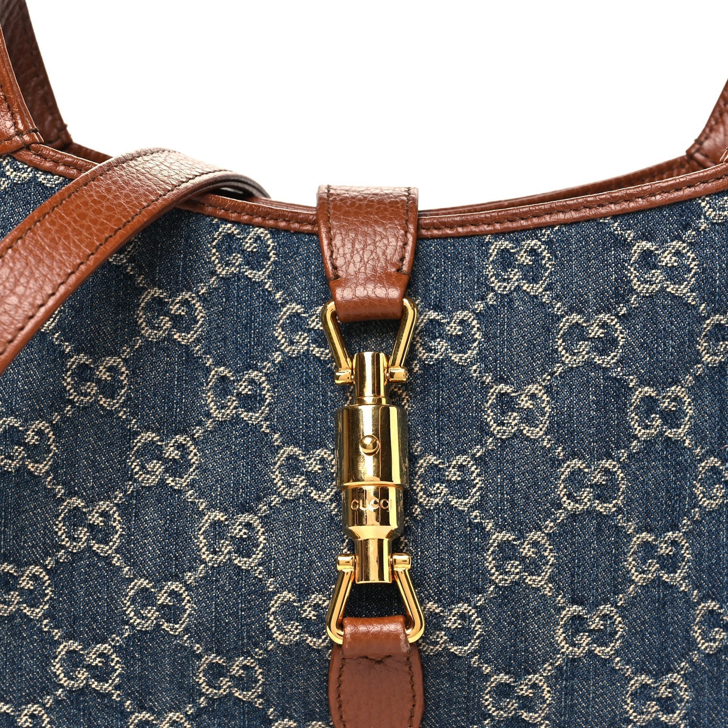 New Denim GG Monogram Calfskin Small Jackie 1961 Hobo Blue Tea Cuir