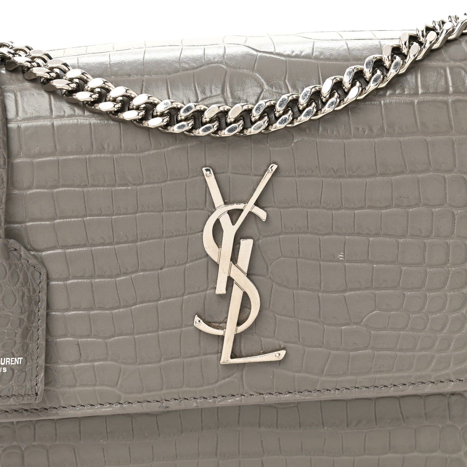 Calfskin Crocodile Embossed Medium Monogram Sunset Fog