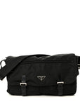 Tessuto Nylon Saffiano Double Buckle Messenger Shoulder Bag Black