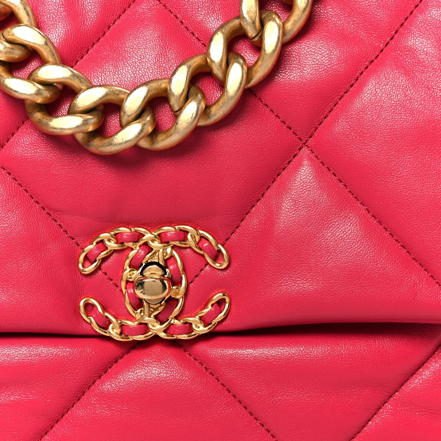 Goatskin Quilted Large CHNL 19 Flap Dark Pink