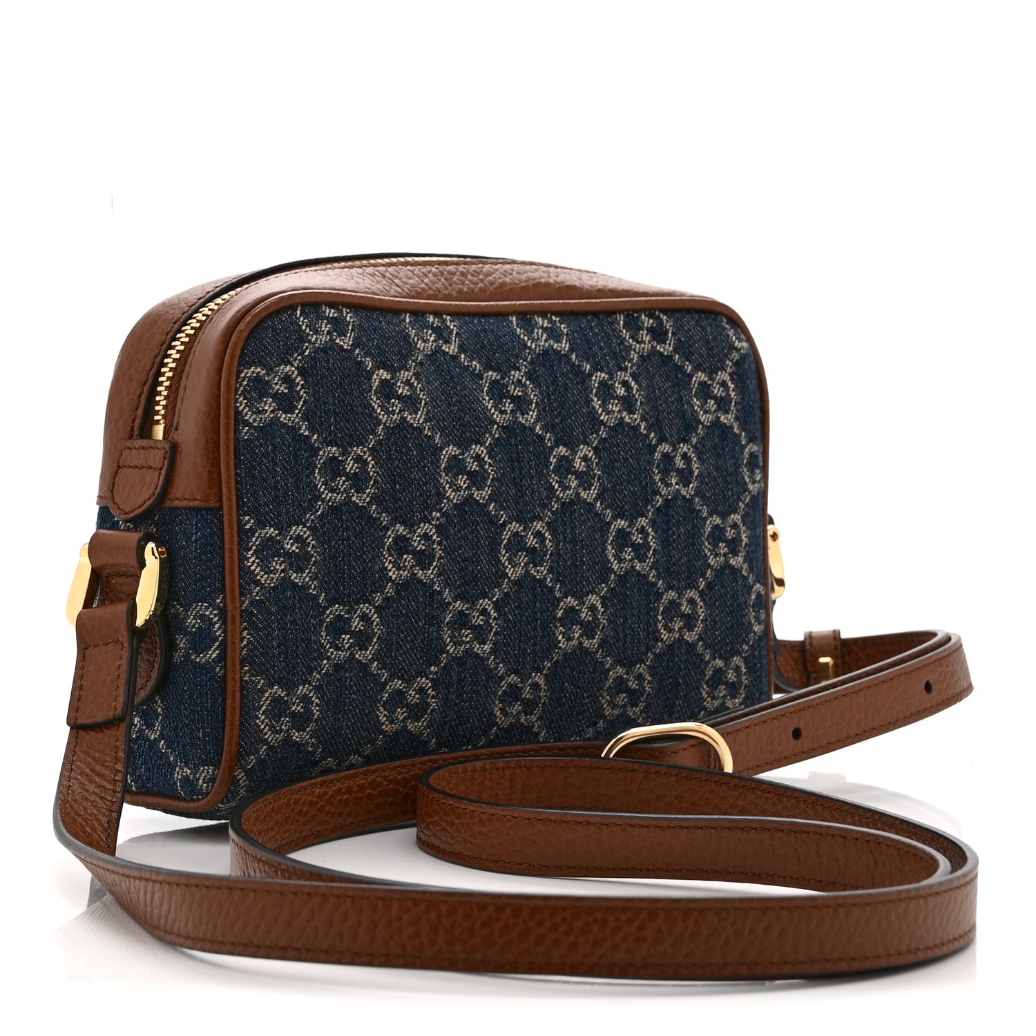 New Denim GG Monogram Dollar Calfskin Mini Ophidia Shoulder Bag Blue Tea Cuir Epilog
