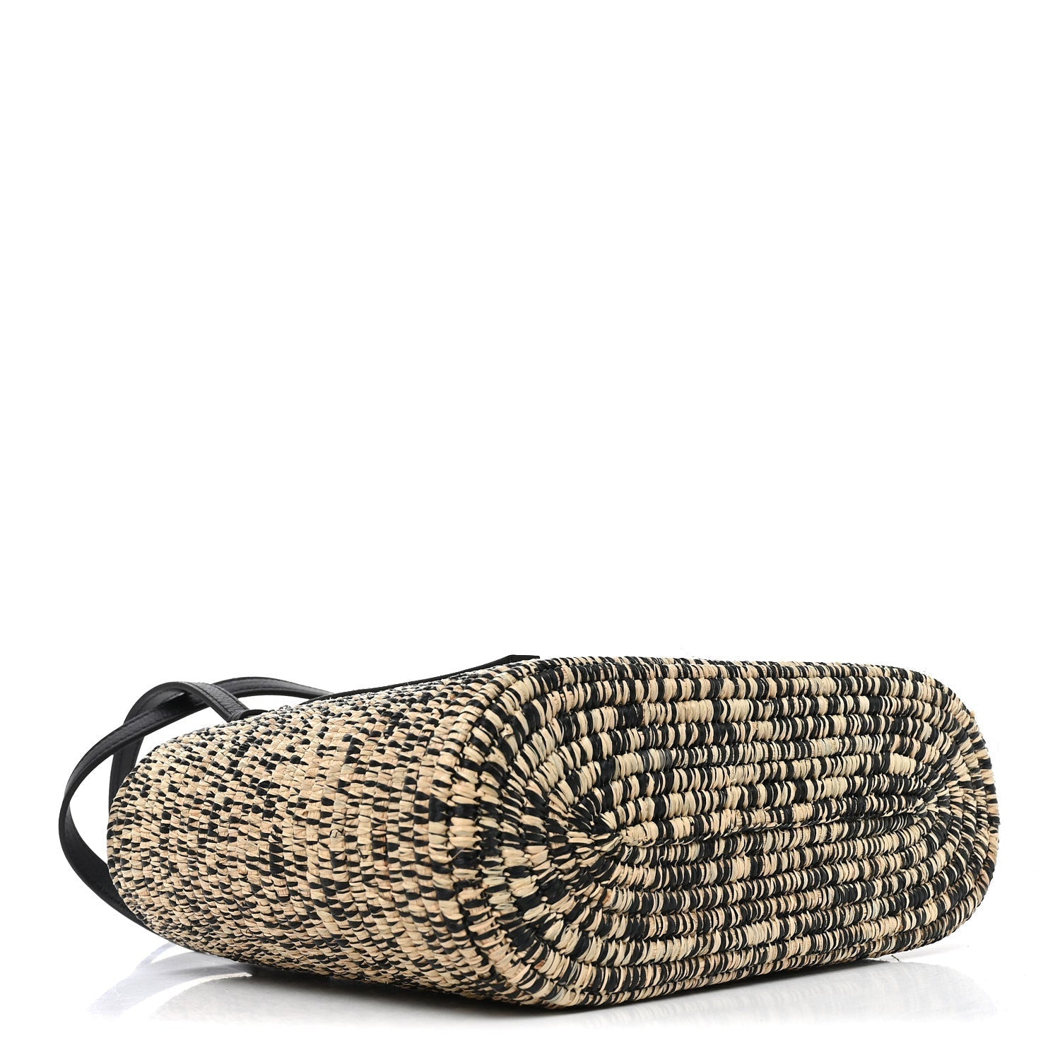 Raffia Small Square Basket Tote Bag Black Natural