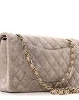 Suede Quilted Medium Double Flap Grey