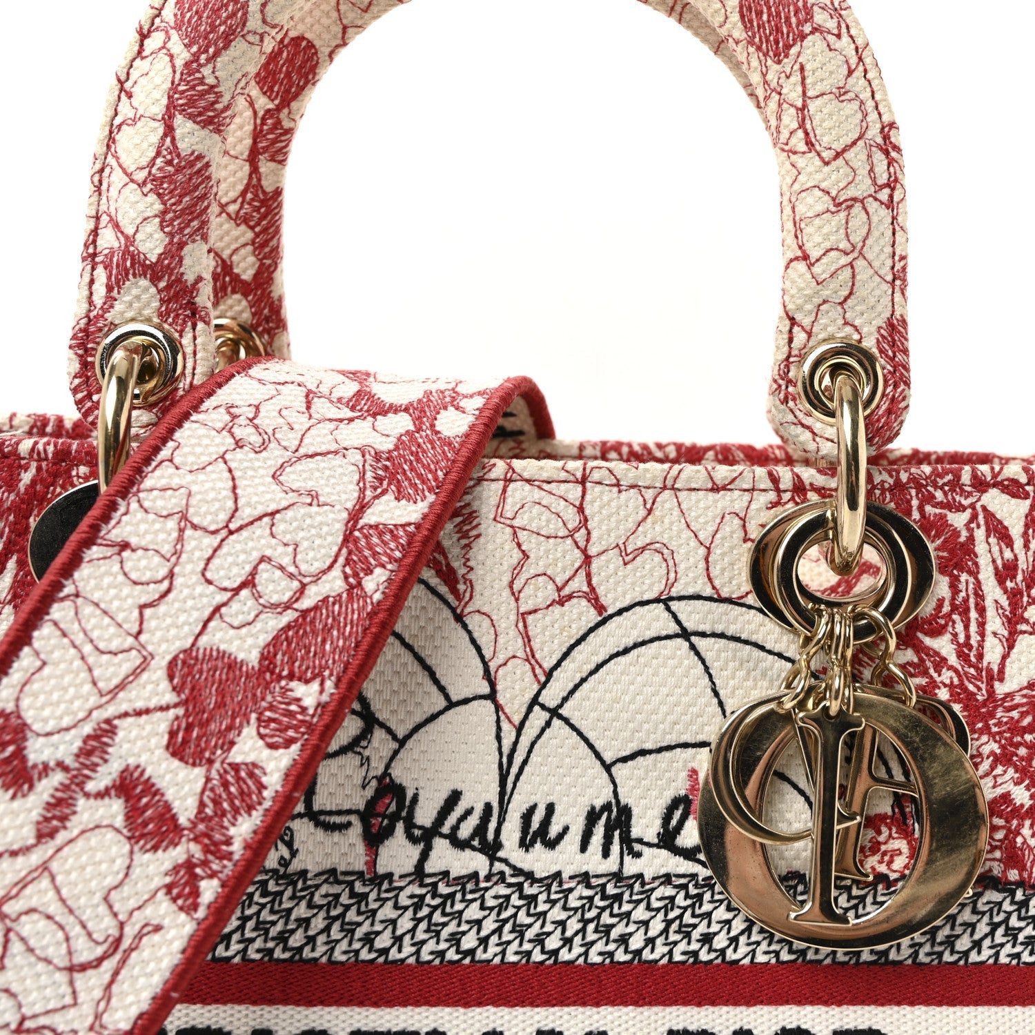 Canvas Embroidered Medium D1ORamour D-Royaume Lady D-Lite Red Multicolor