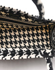 Canvas Macro Houndstooth Embroidered Medium Book Tote Black White
