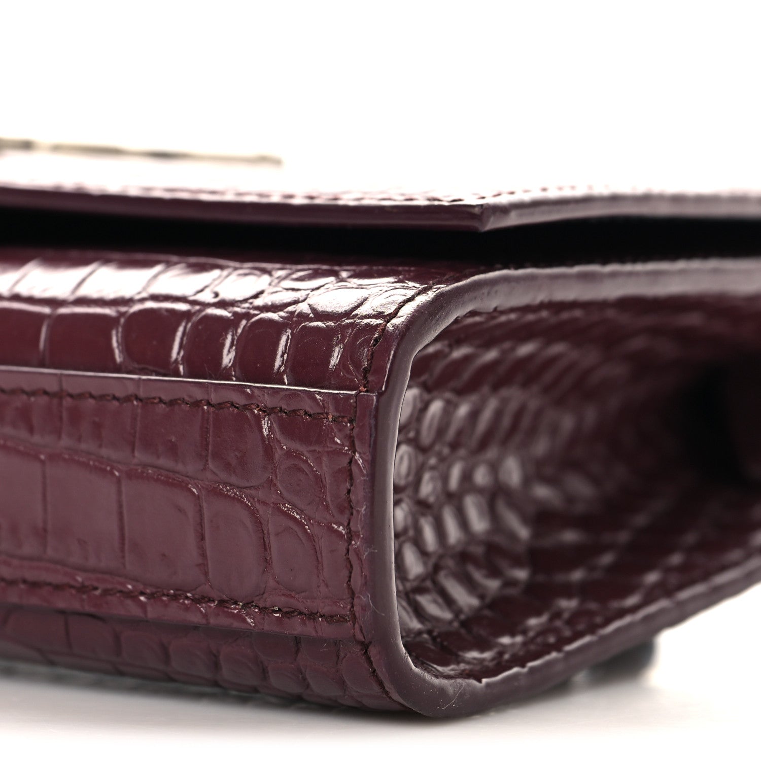 Calfskin Crocodile Embossed Monogram Kate Belt Bag Burgundy