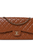 Caviar Quilted Jumbo Double Flap Light Brown