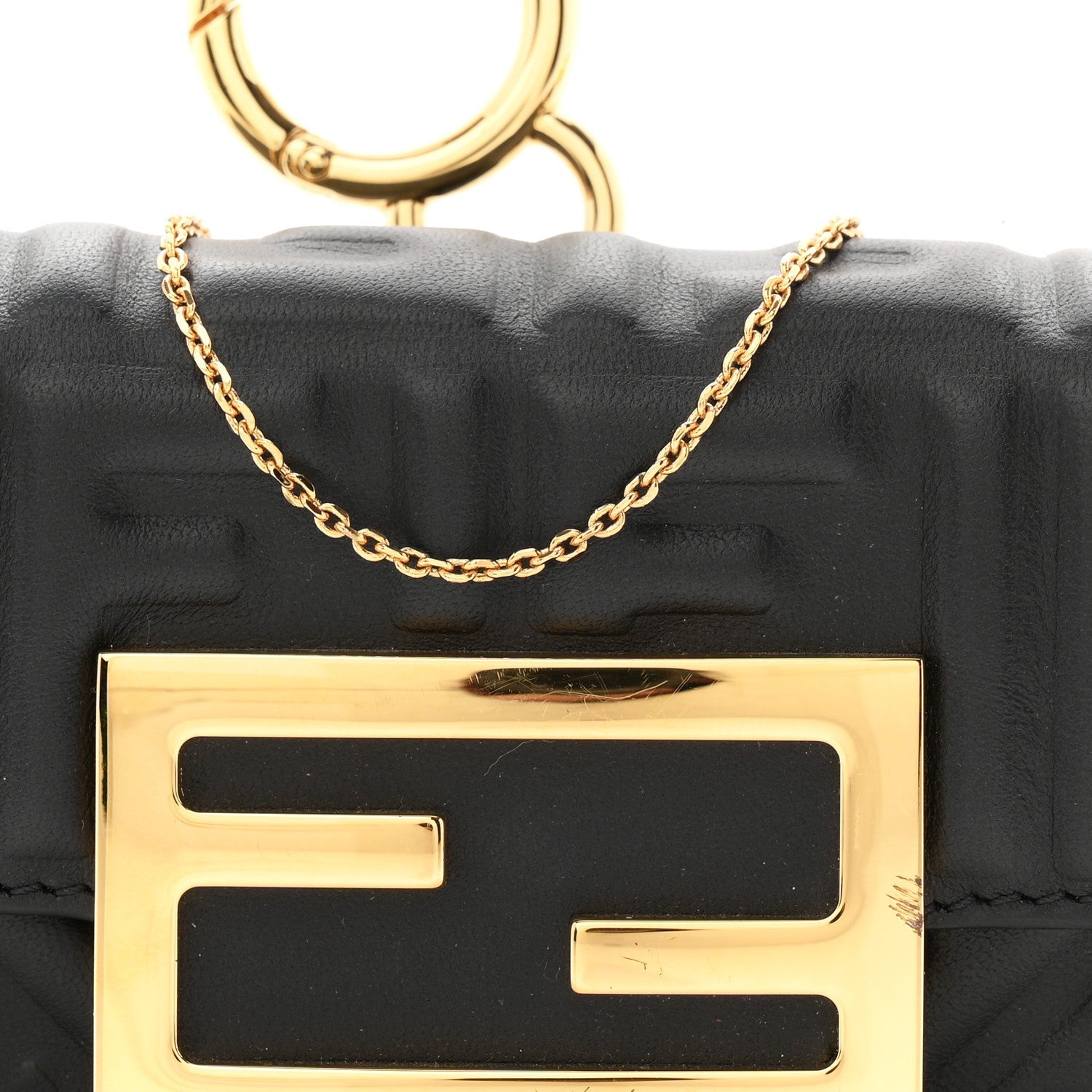 Nappa Matisse FF Embossed Nano Maxi Buckle Baguette Charm Black