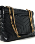 Calfskin Y Quilted Monogram Medium Loulou Chain Satchel Black