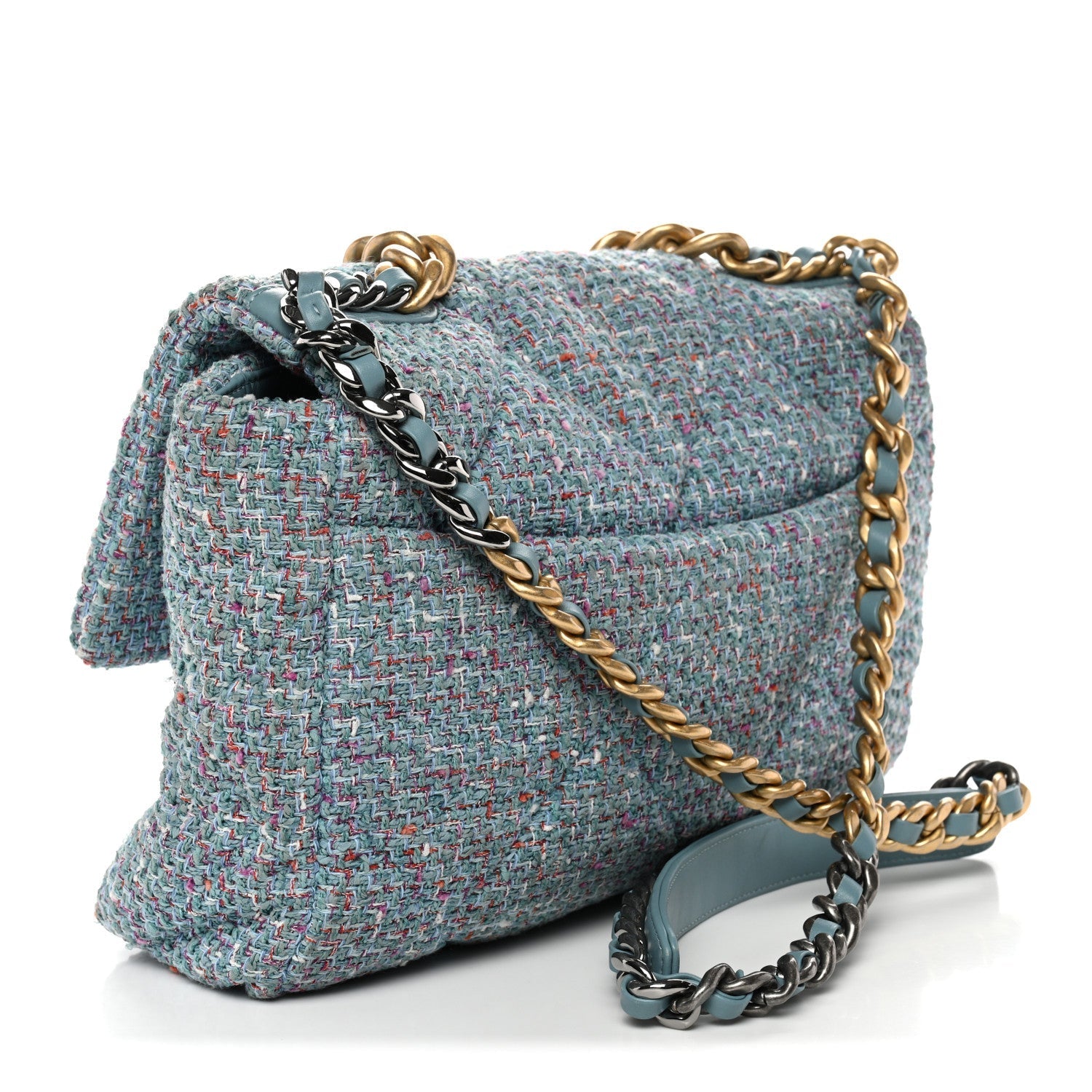 Tweed Quilted Large CHNL 19 Flap Blue Multicolor